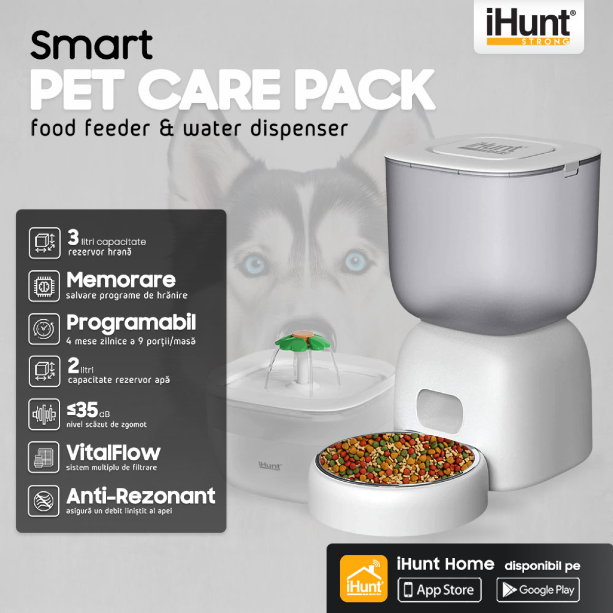 iHunt Smart Pet Care Pack, автоматична хранилка 3 л и фонтан за вода 2 л за домашни любимци 2