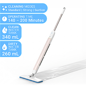 Безжичен електрически моп iHunt BRO CleanWave EM1, почистване с автоматична смяна на водата, резервоар за чиста вода 340 мл и за мръсна вода 260 мл, батерия 2600 mAh, зареждане чрез USB, тих 50 dB, бял